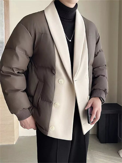 Chaqueta acolchada de invierno con cuello con capucha, bloques de color y paneles acolchados