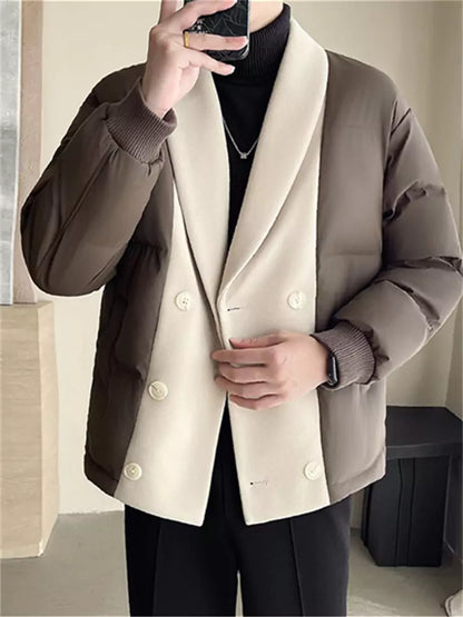 Chaqueta acolchada de invierno con cuello con capucha, bloques de color y paneles acolchados