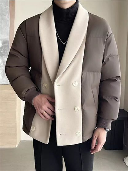 Chaqueta acolchada de invierno con cuello con capucha, bloques de color y paneles acolchados