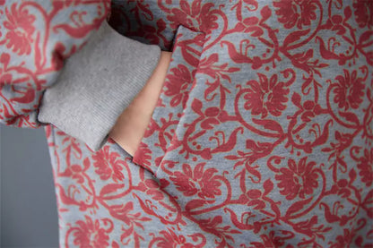 Sudadera informal holgada de polar con estampado retro de bolsillo y estilo artístico para mujer