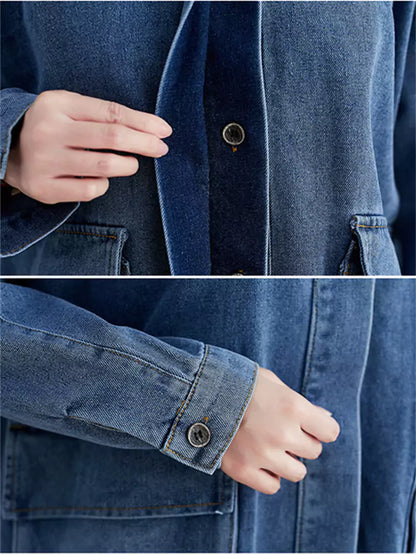 Lässige Damen-Cargo-Jeansjacke mit großen Taschen