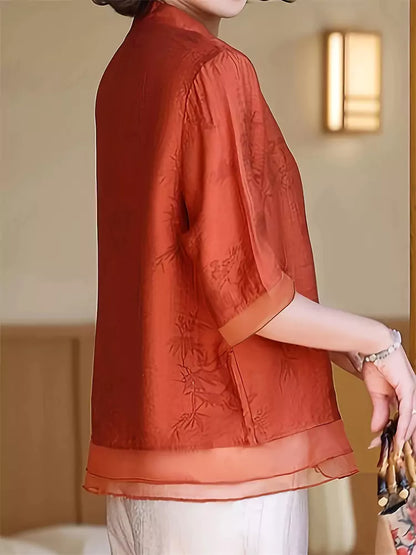 Sommerliches Kurzarmhemd im chinesischen Stil für Damen