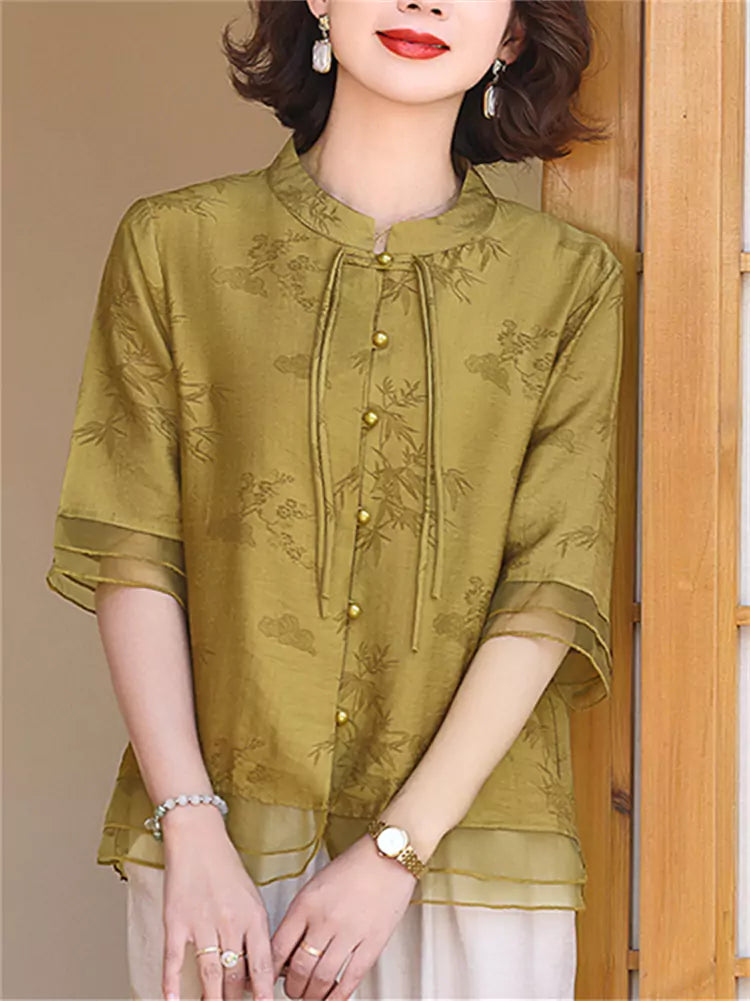 Women's Chinese Style Summer Fashion Short Sleeve Shirt Top