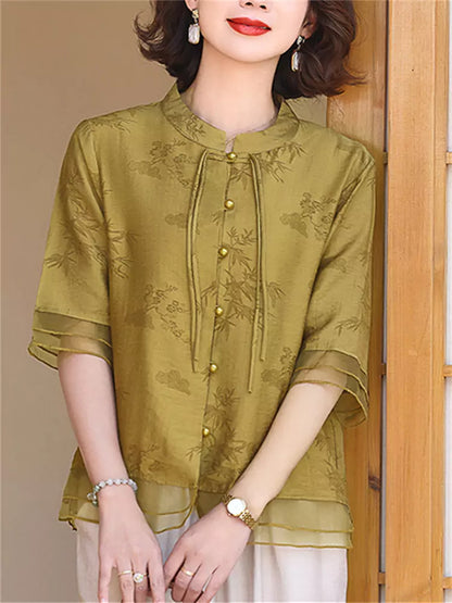Sommerliches Kurzarmhemd im chinesischen Stil für Damen