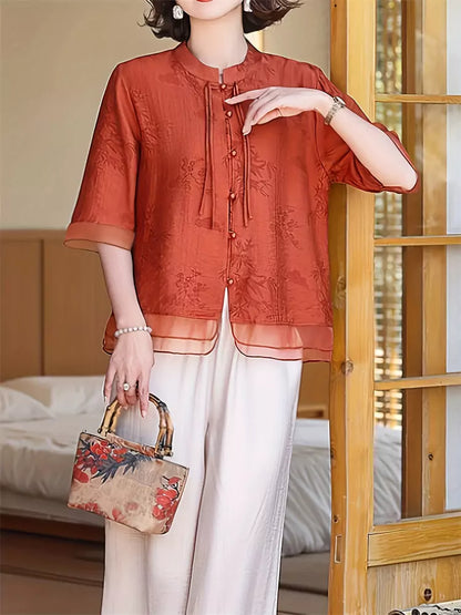 Sommerliches Kurzarmhemd im chinesischen Stil für Damen