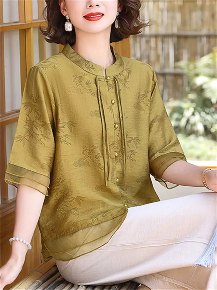 Women's Chinese Style Summer Fashion Short Sleeve Shirt Top