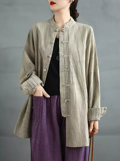 Damenbluse im chinesischen Vintage-Stil, locker geschnitten, Batikmuster, mittellang