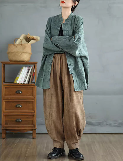 Damenbluse im chinesischen Vintage-Stil, locker geschnitten, Batikmuster, mittellang