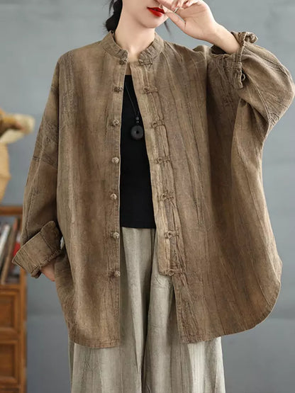 Damenbluse im chinesischen Vintage-Stil, locker geschnitten, Batikmuster, mittellang