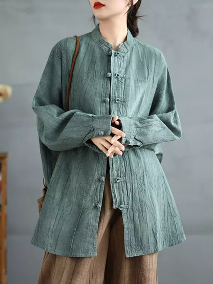 Damenbluse im chinesischen Vintage-Stil, locker geschnitten, Batikmuster, mittellang