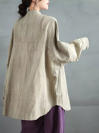 Damenbluse im chinesischen Vintage-Stil, locker geschnitten, Batikmuster, mittellang