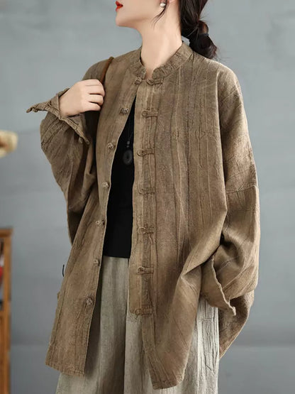 Damenbluse im chinesischen Vintage-Stil, locker geschnitten, Batikmuster, mittellang