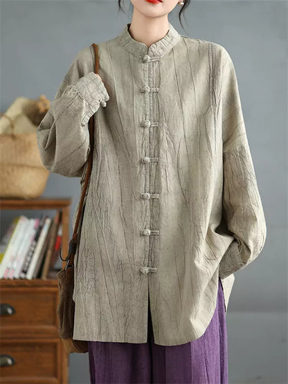 Damenbluse im chinesischen Vintage-Stil, locker geschnitten, Batikmuster, mittellang