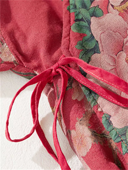 Damenmantel im Ethno-Stil mit Vintage-Blumenmuster, lockerer Passform, wattiert, aus Baumwolle