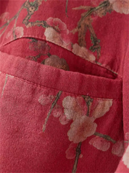 Damenmantel im Ethno-Stil mit Vintage-Blumenmuster, lockerer Passform, wattiert, aus Baumwolle