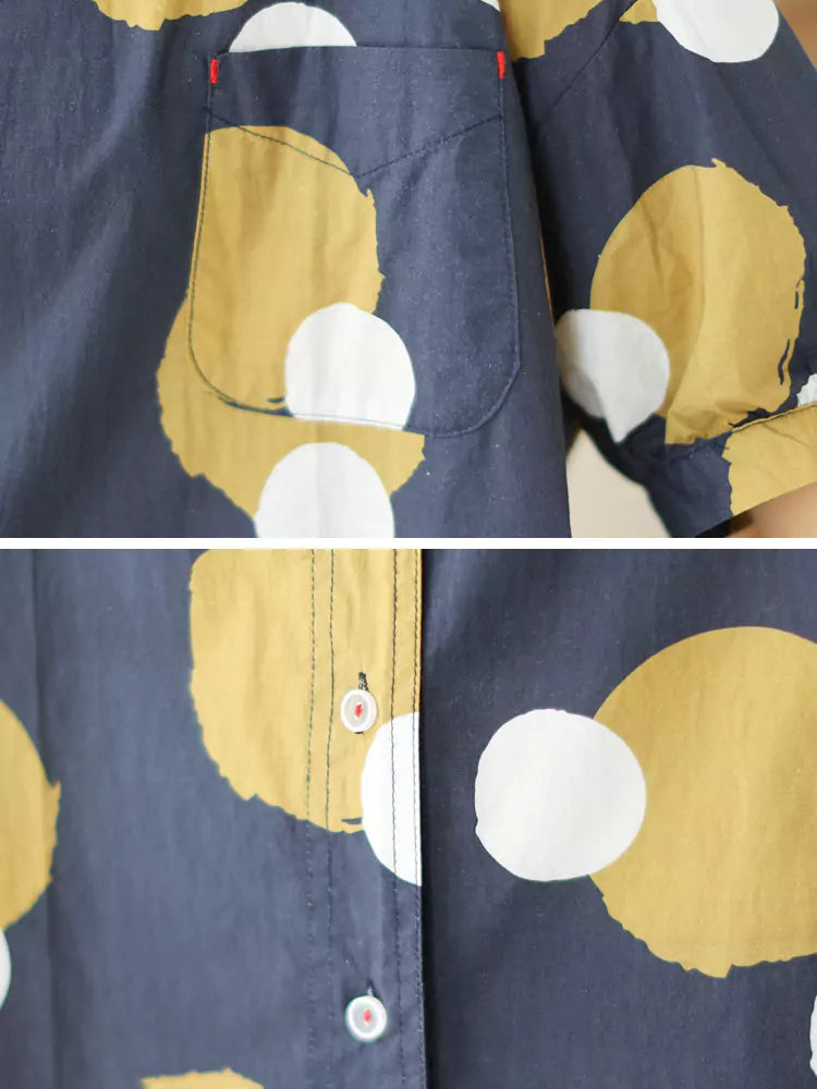 Damen-Kurzarmbluse im koreanischen Preppy-Stil mit gelben Punkten und Farbblock-Design.