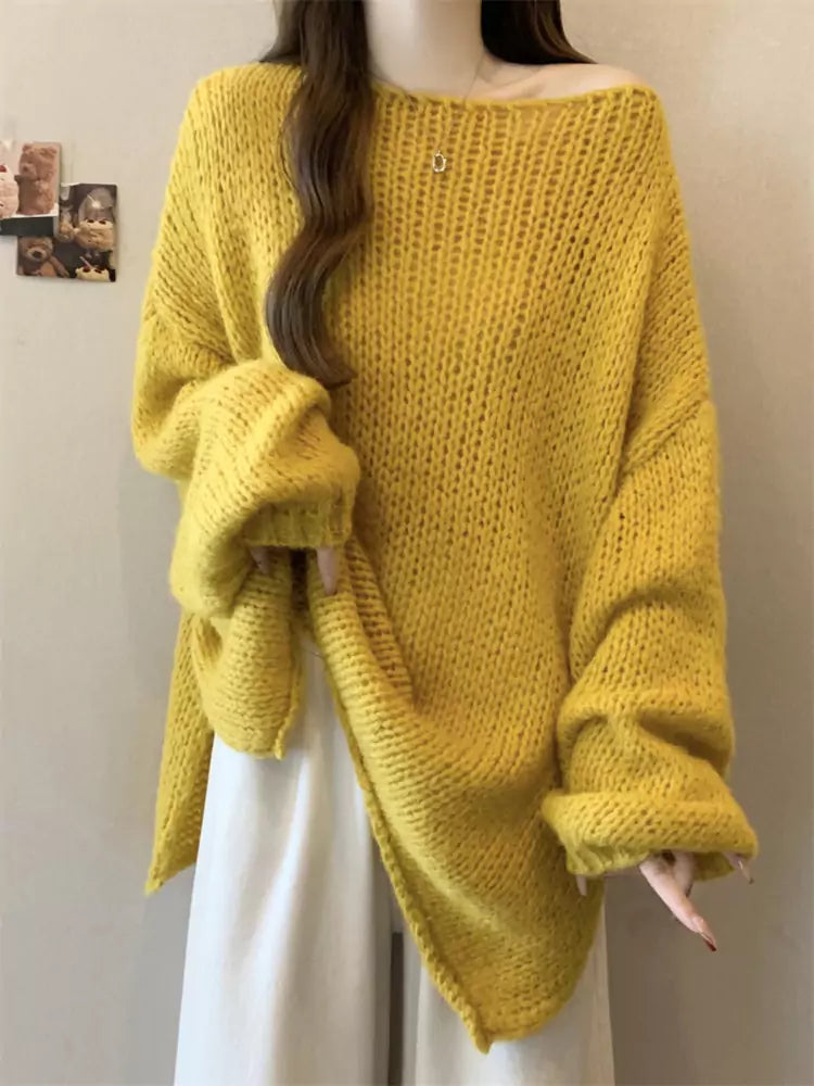 Gelber Oversize-Strickpullover für Damen