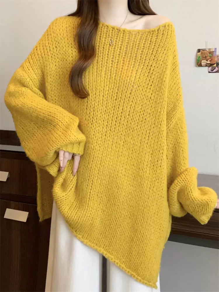 Gelber Oversize-Strickpullover für Damen