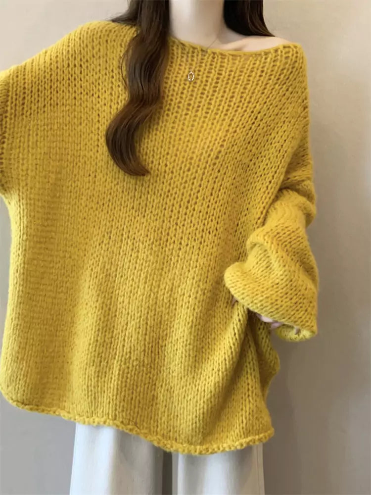 Gelber Oversize-Strickpullover für Damen