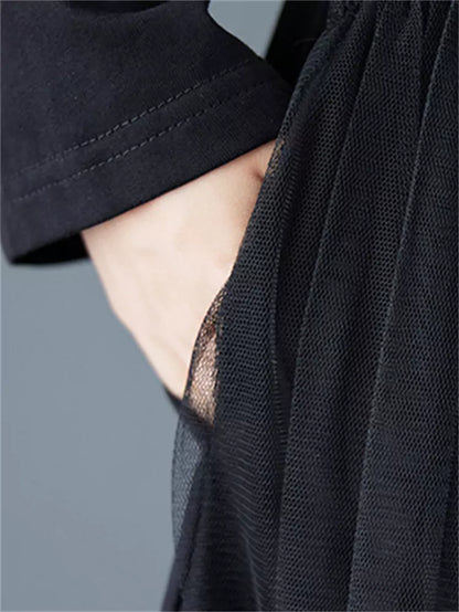 Vestido midi de tul con paneles de malla oscura para mujer, talla grande