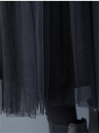 Vestido midi de tul con paneles de malla oscura para mujer, talla grande