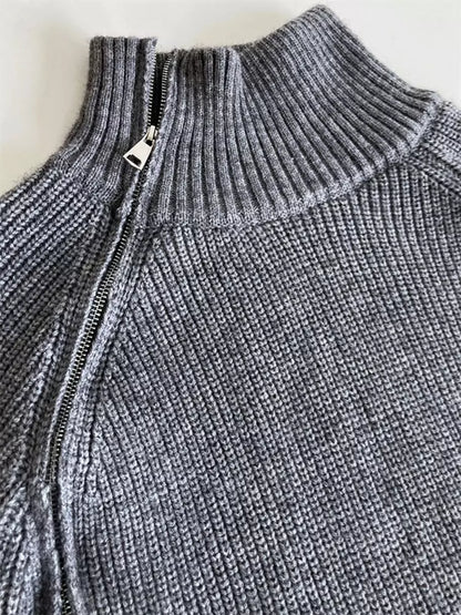 Suéter de punto suave con cuello alto y doble cremallera para mujer