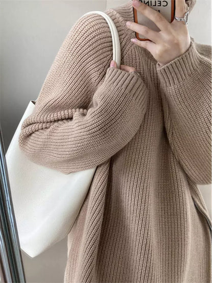 Suéter de punto suave con cuello alto y doble cremallera para mujer