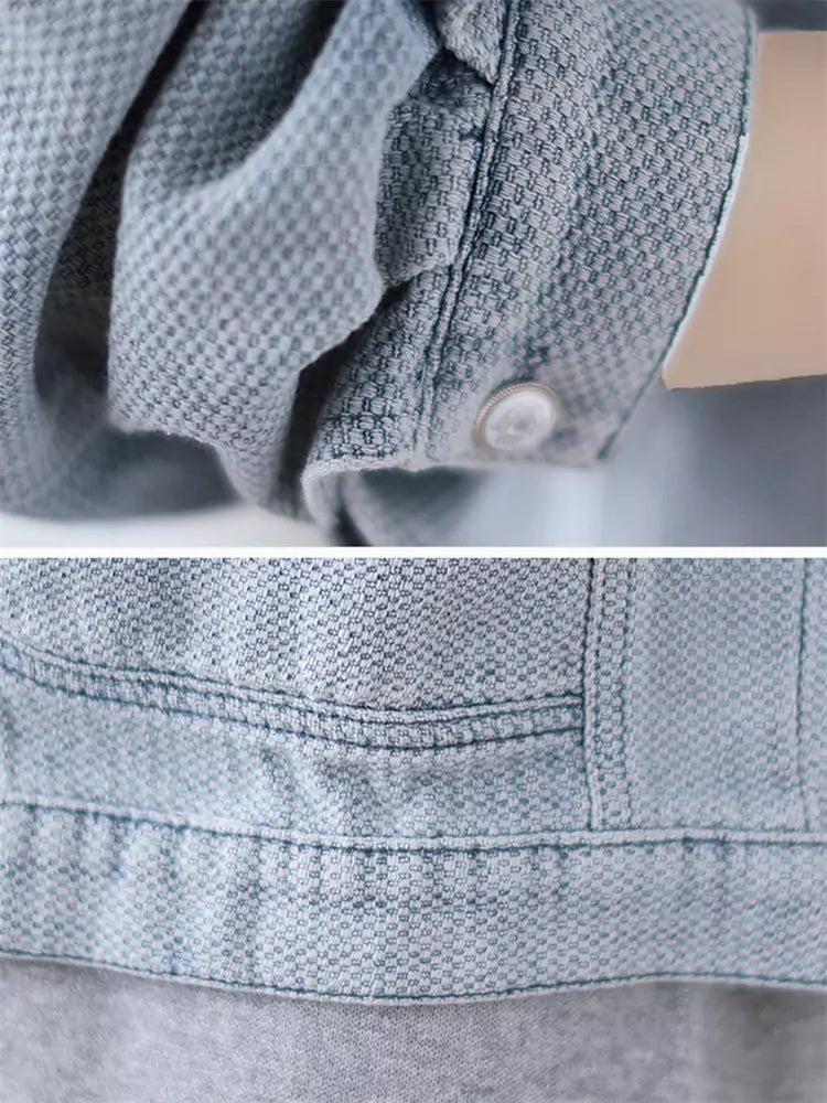 Women's Vintage Stand Collar Cropped Denim Jacket Big Pocket