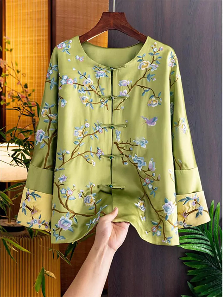 Women's Short Coat with Floral and Butterfly Embroidery