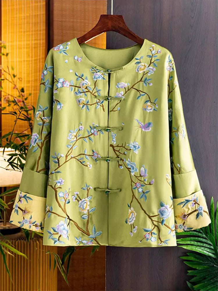 Women's Short Coat with Floral and Butterfly Embroidery