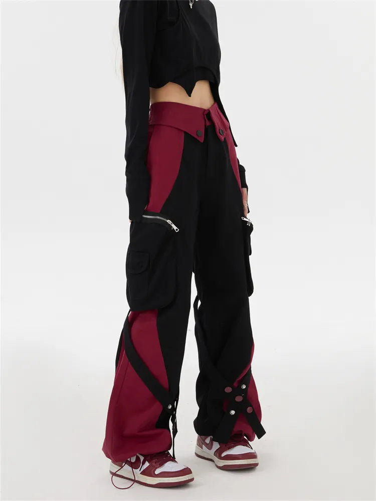 Y2K Color Block Fold Over Waist Cargo Pants