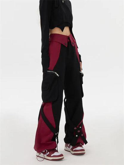 Pantalones cargo con cintura plegable y bloques de color Y2K