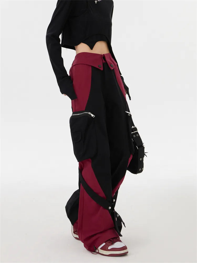 Y2K Color Block Fold Over Waist Cargo Pants