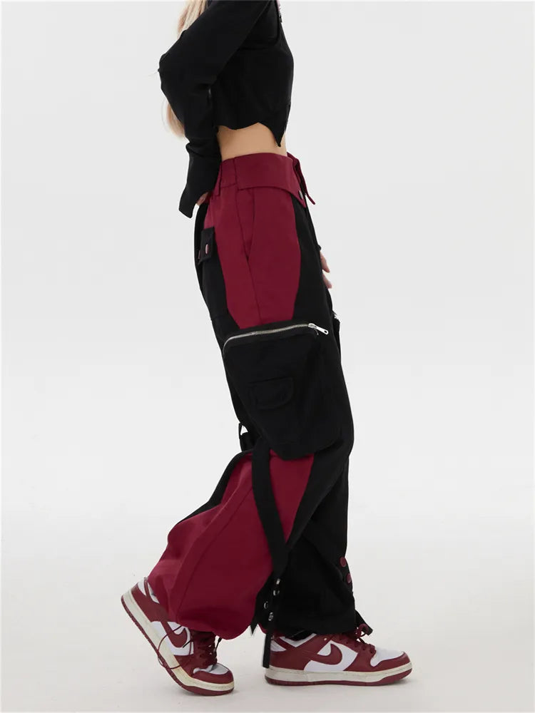 Y2K Color Block Fold Over Waist Cargo Pants