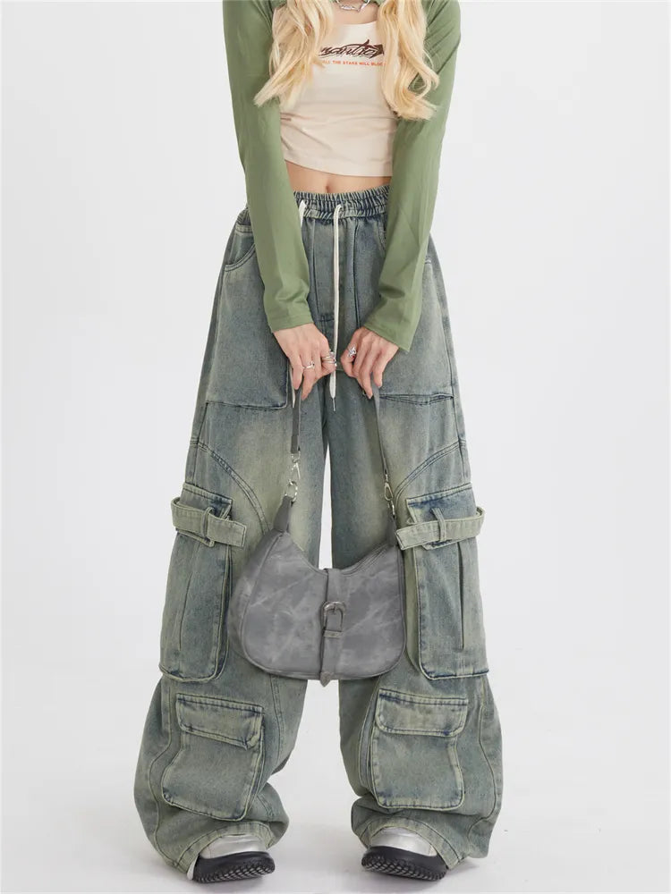 Y2K Baggy Cargo Jeans mit mehreren Taschen